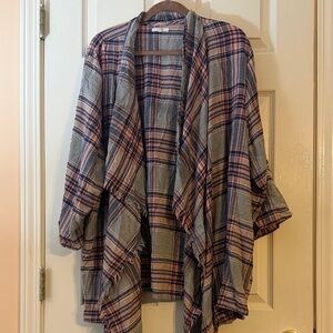 Maurices Pink & Gray Plaid Open-Front Cape Jacket